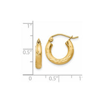 14k 3x14mm Satin Diamond-cut Round Tube Hoop Earrings