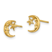 14k Polished Moon with Face and Star Post Earrings