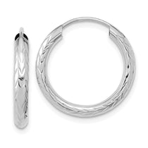 14k White Gold 3.00x20mm Polished Diamond-cut Endless Tube Hoop Earrings