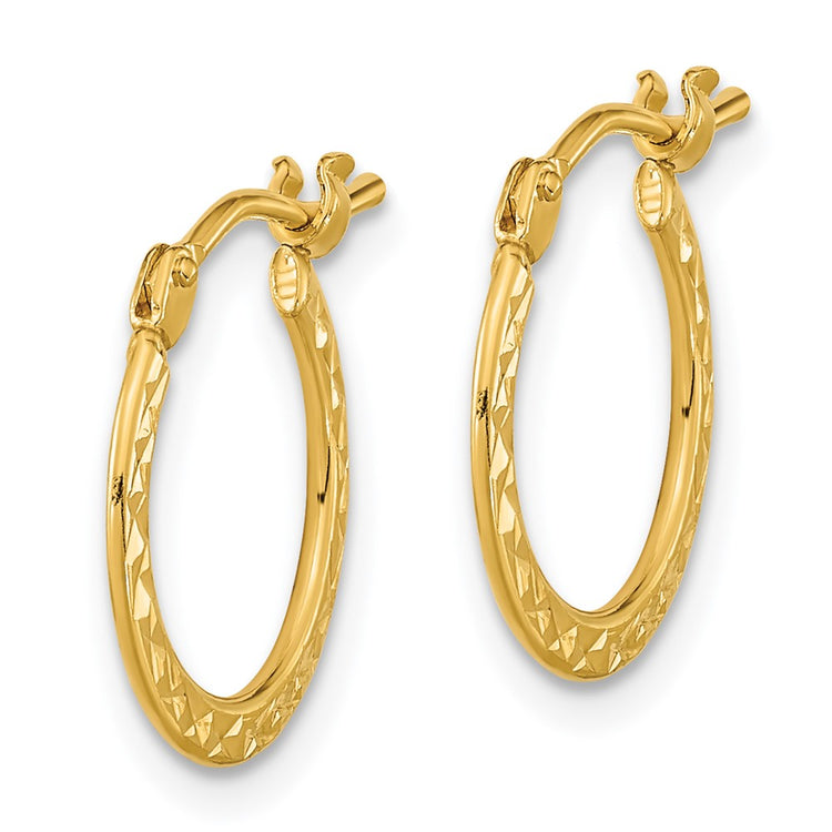 14k 1.00x15mm Polished Diamond-cut Tube Hoop Earrings