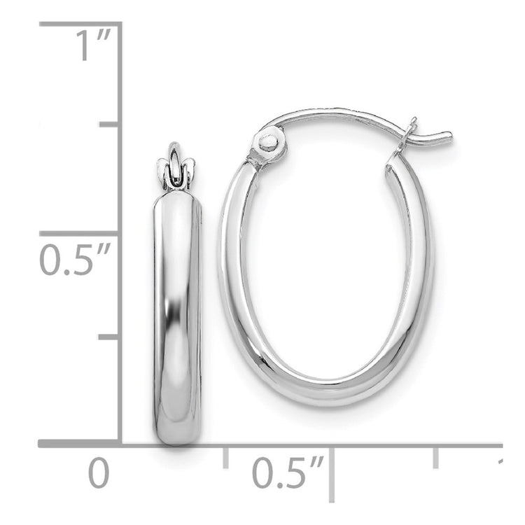 14k White Gold 2.75x18mm Polished Oval Tube Hoop Earrings
