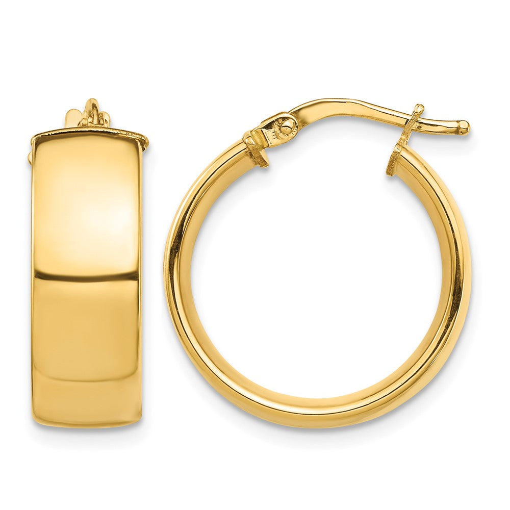 14K yellow gold 7x20mm high polished wide tube hoop earrings