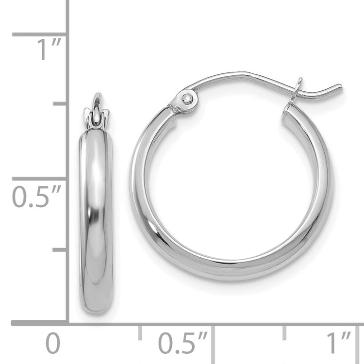 14k White Gold 2.75x17mm Round Tube Hoop Earrings