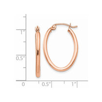 14k Rose Gold 2x24mm Polished Oval Tube Hoop Earrings