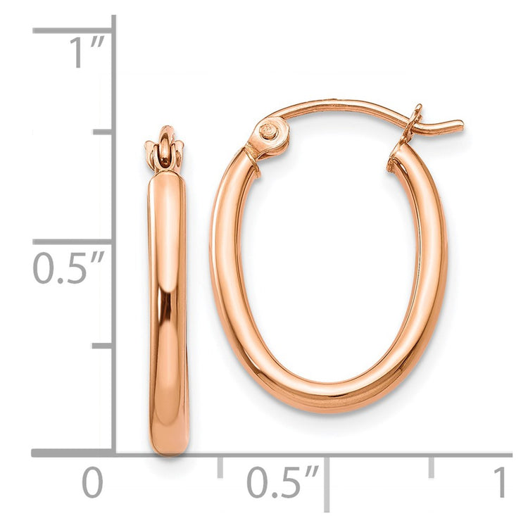 14k Rose Gold 2x19mm Polished Oval Tube Hoop Earrings