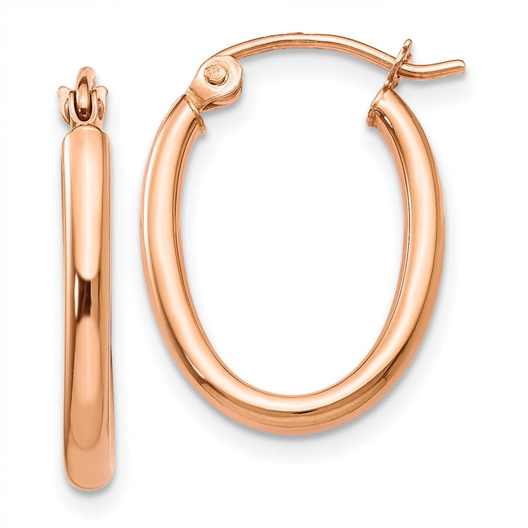 14k Rose Gold 2x19mm Polished Oval Tube Hoop Earrings