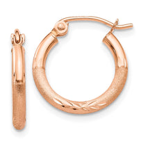 14k Rose Gold 2x15mm Lightweight Satin Diamond-cut Tube Hoop Earrings
