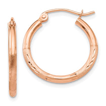 14k Rose Gold 2x20mm Lightweight Satin Diamond-cut Tube Hoop Earrings