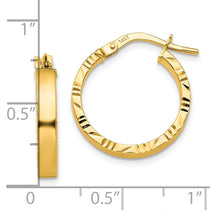 14K 3x20mm Polished with Diamond-Cut Edge Tube Hoop Earrings