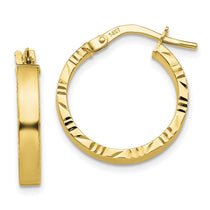 14K 3x20mm Polished with Diamond-Cut Edge Tube Hoop Earrings