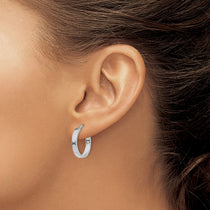 14K White Gold 3x20mm Polished with Diamond-Cut Edge Tube Hoop Earrings