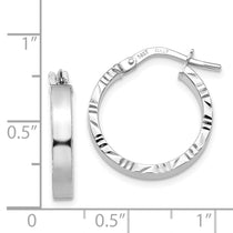 14K White Gold 3x20mm Polished with Diamond-Cut Edge Tube Hoop Earrings