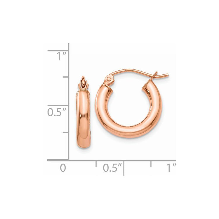 14k Rose Gold 3x16mm Polished Lightweight Tube Hoop Earrings