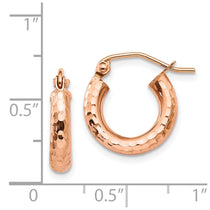 14k Rose Gold 3.25x14mm Polished Lightweight Diamond-cut Tube Hoop Earrings