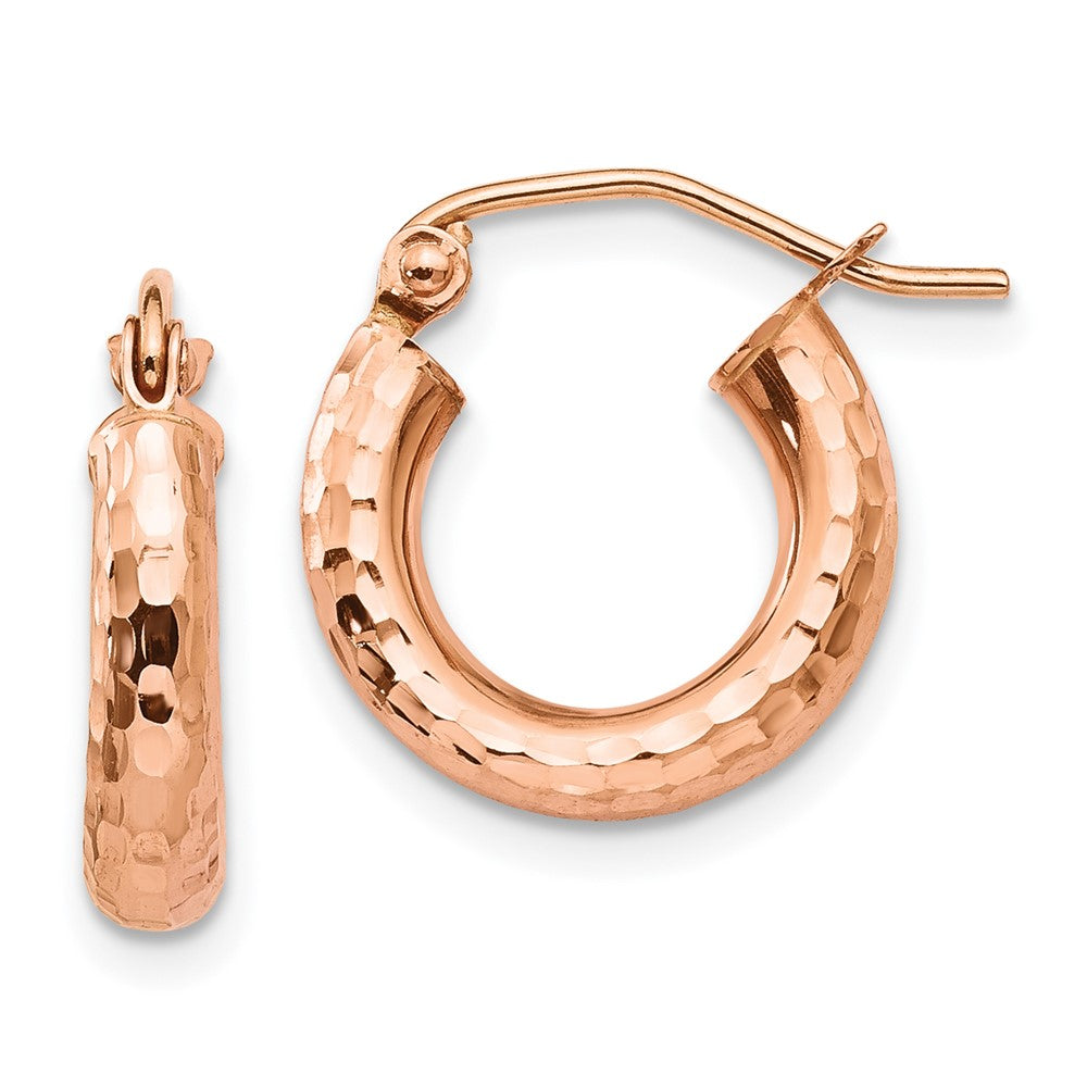 14k Rose Gold 3.25x14mm Polished Lightweight Diamond-cut Tube Hoop Earrings