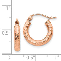 14k Rose Gold 3x16mm Polished Lightweight Diamond-cut Tube Hoop Earrings