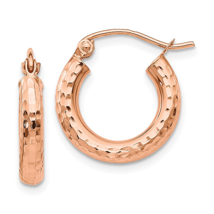 14k Rose Gold 3x16mm Polished Lightweight Diamond-cut Tube Hoop Earrings