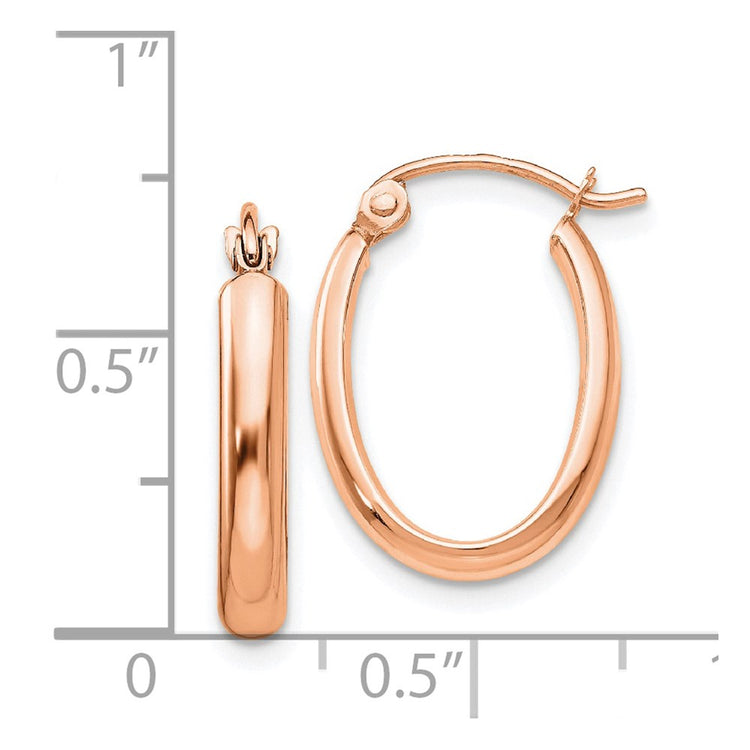 14k Rose Gold 2.75x18mm Polished Oval Tube Hoop Earrings