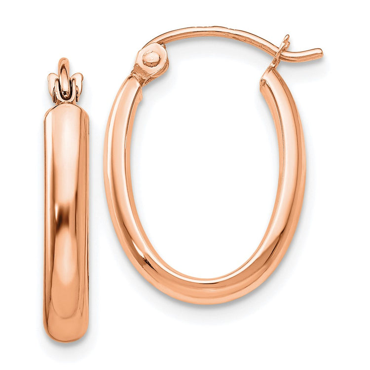 14k Rose Gold 2.75x18mm Polished Oval Tube Hoop Earrings
