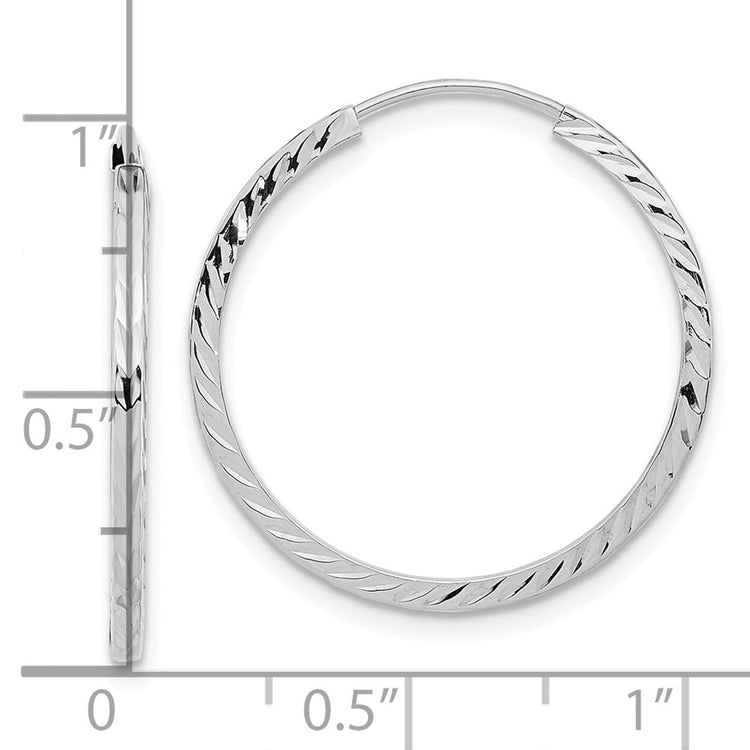 14k White Gold 1.35x25mm Diamond-cut Square-Tube Endless Hoop Earrings