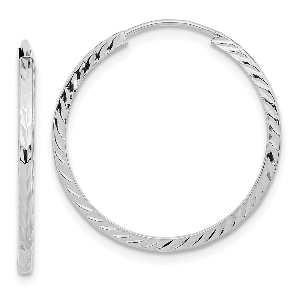 14k White Gold 1.35x25mm Diamond-cut Square-Tube Endless Hoop Earrings