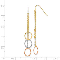 14K Tri-Color Faceted Circles and Chain Dangle French Hook Earrings