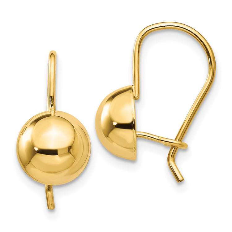 14k 8.00mm Hollow Half Ball Kidney Wire Earrings