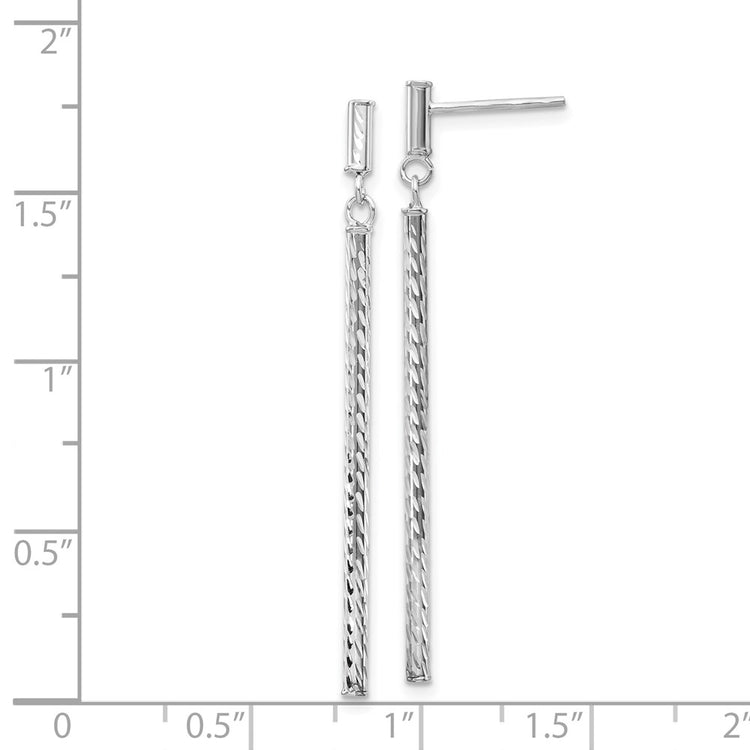 14k White Gold Polished and Diamond-cut Bar Dangle Post Earrings