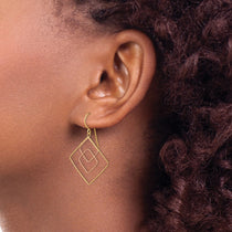 14k Two-tone Diamond-cut Graduated Square Drop French Hook Earrings