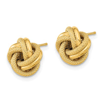 14k 10mm Polished Textured Double Love Knot Post Earrings