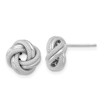14k White Gold 10mm Polished Textured Double Love Knot Post Earrings