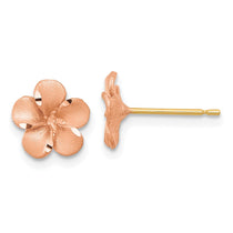 14k Rose Rhodium with Yellow Gold Post Satin Diamond-cut Plumeria Earrings