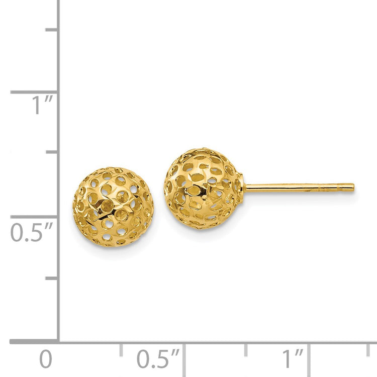 14k 8mm Diamond-cut Fancy Pierced Round Bead Post Earrings