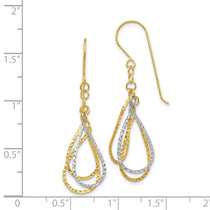14K Two-tone Diamond-cut Teardrops Dangle French Hook Earrings