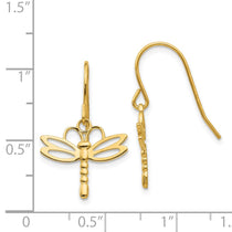 14k Polished Dragonfly Dangle French Hook Earrings