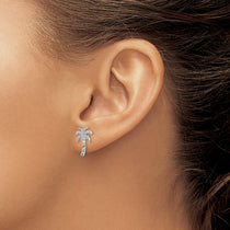 14k White Gold Polished Palm Tree Post Earrings