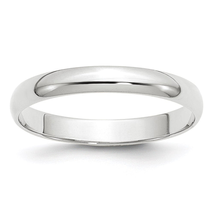 10k White Gold 3mm Lightweight Half Round Wedding Band