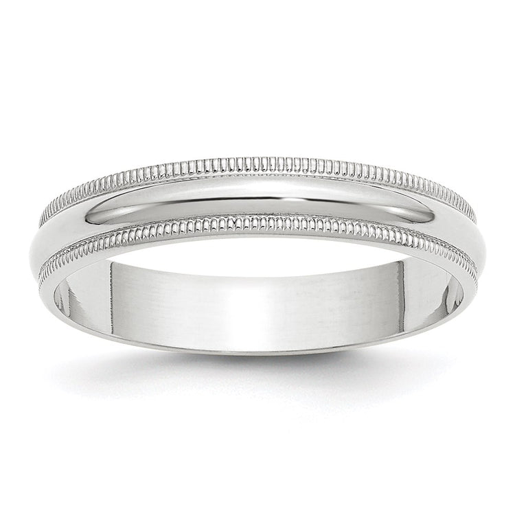 10k White Gold 4mm Lightweight Milgrain Half Round Wedding Band