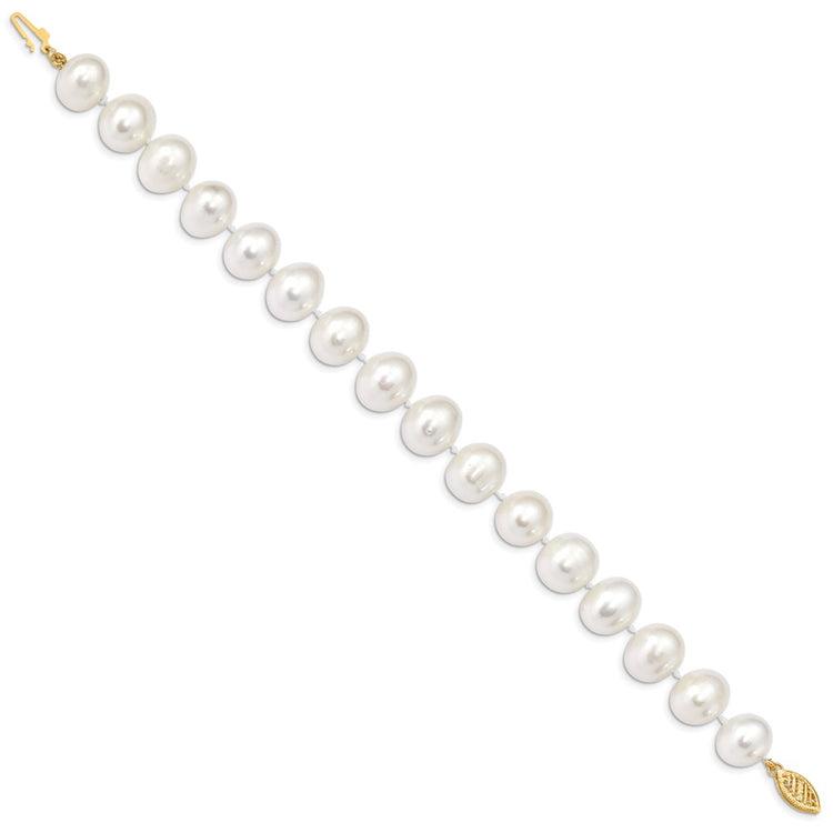 14k 11-12mm White Near-Round Freshwater Cultured Pearl 7.5 inch Bracelet