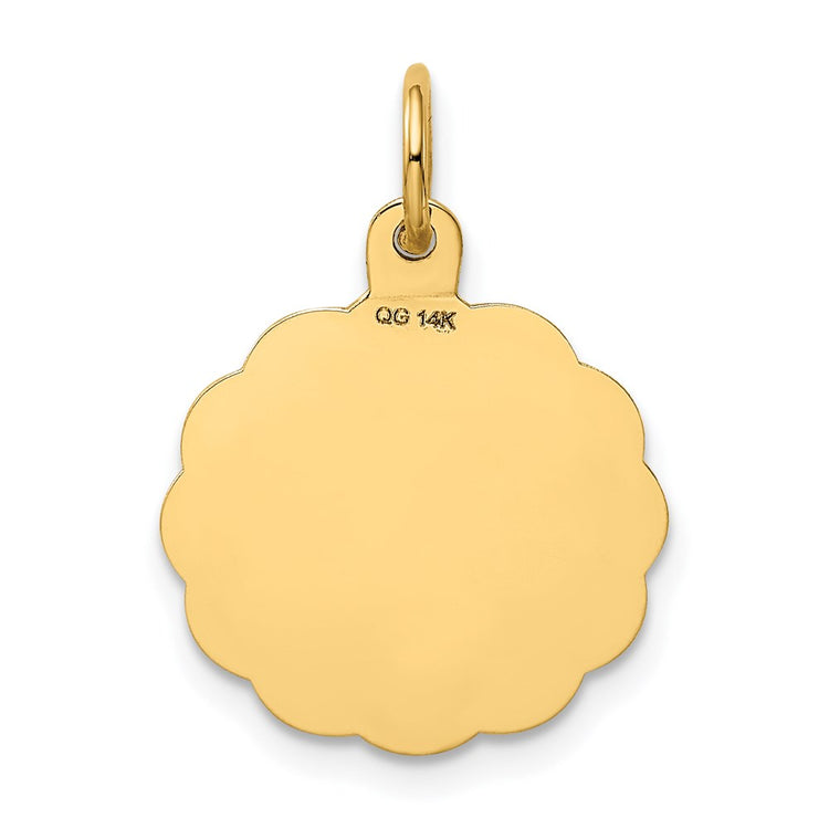 14k Polished IT'S A GIRL Scalloped 16mm Engravable Disc Charm
