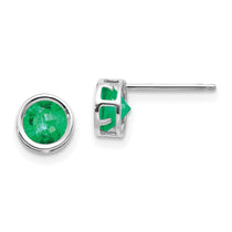 14k White Gold 5mm Round Bezel May/Emerald Post Earrings