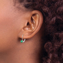14k White Gold 4mm Round May/Emerald Leverback Earrings