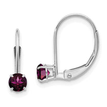 14k White Gold 4mm Round June/Rhodolite Garnet Leverback Earrings