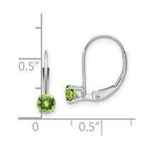 14k White Gold 4mm Round August/Peridot Leverback Earrings