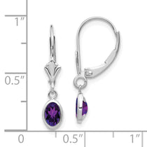 14k White Gold 6x4 Oval Bezel February/Amethyst Leverback Earrings