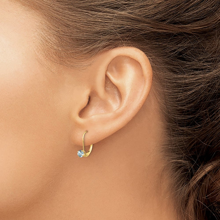 14k 4mm Round March/Aquamarine Leverback Earrings