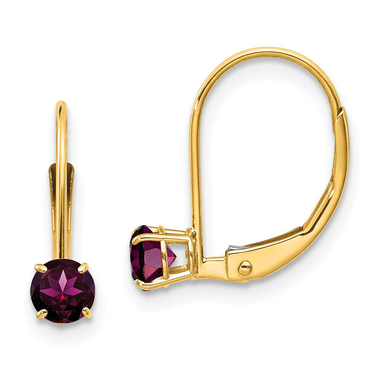 14k 4mm Round June/Rhodolite Garnet Leverback Earrings