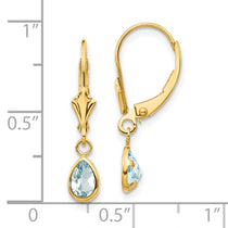 14k 6x4mm Pear Bezel March/Aquamarine Leverback Earrings