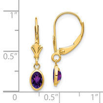 14k 6x4 Oval Bezel February/Amethyst Leverback Earrings