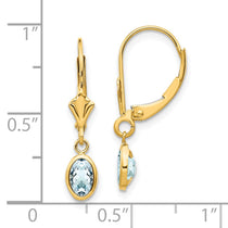 14k 6x4 Oval Bezel March/Aquamarine Leverback Earrings